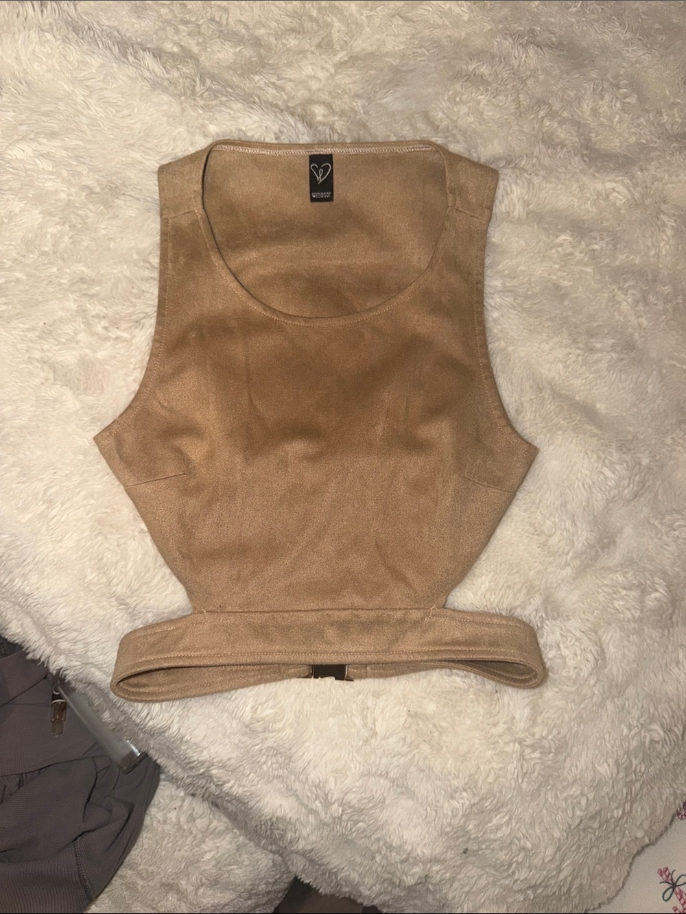Windsor Nude Suede-Look Wrap Crop Top